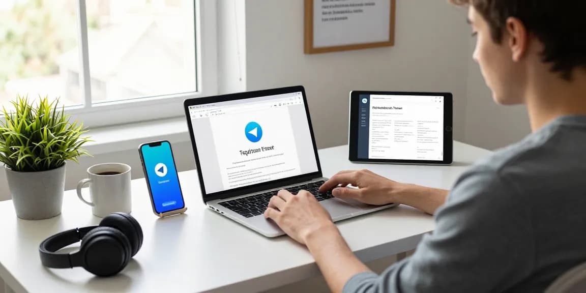 Experience seamless communication with Telegram Download in a modern home office setting, showcasing productivity and tech.