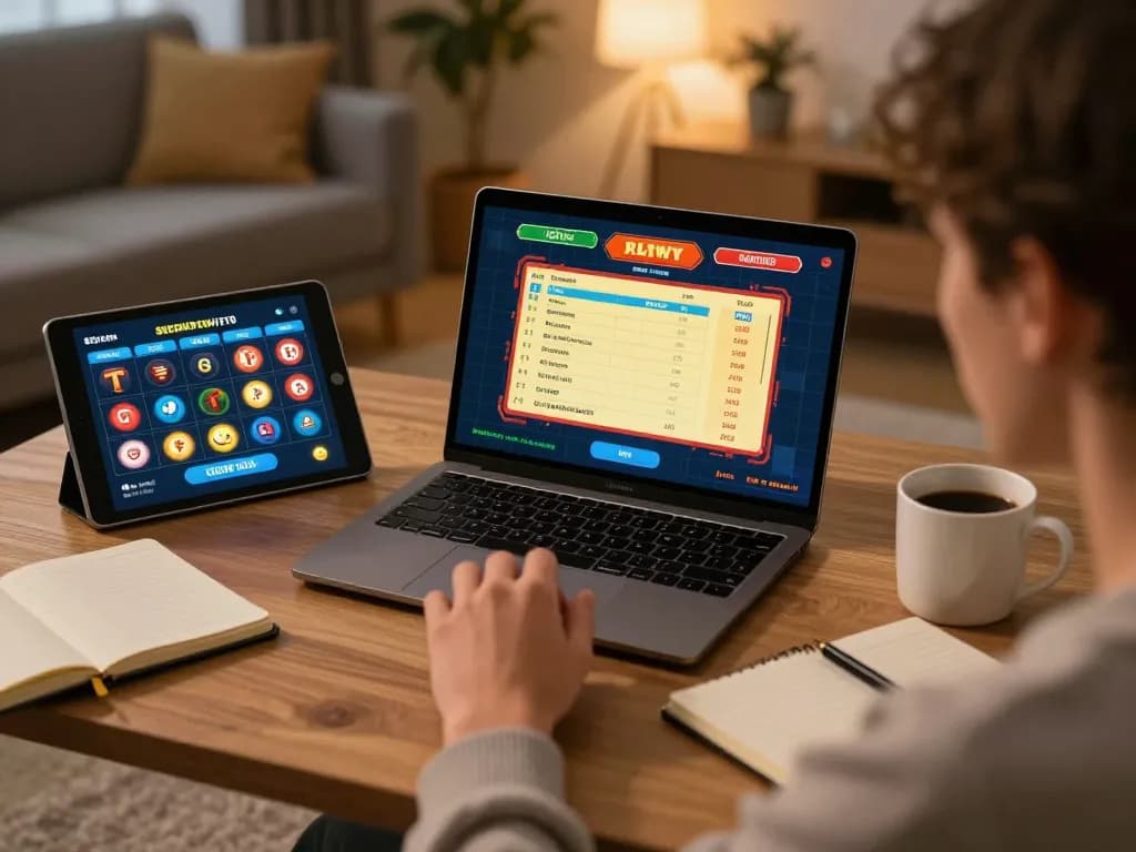 Engaging online gameplay at YoWeSJP, checking real-time lottery results in a cozy home setting.