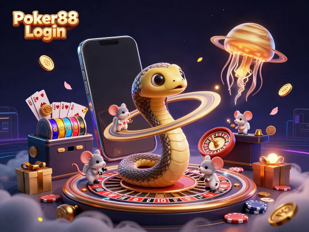 Engage in thrilling Poker88 Login with a cosmic-themed poker scene featuring playful elements.