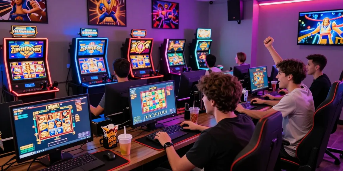 Players enjoying online slot deposit 1k games in vibrant, neon-lit gaming environment.