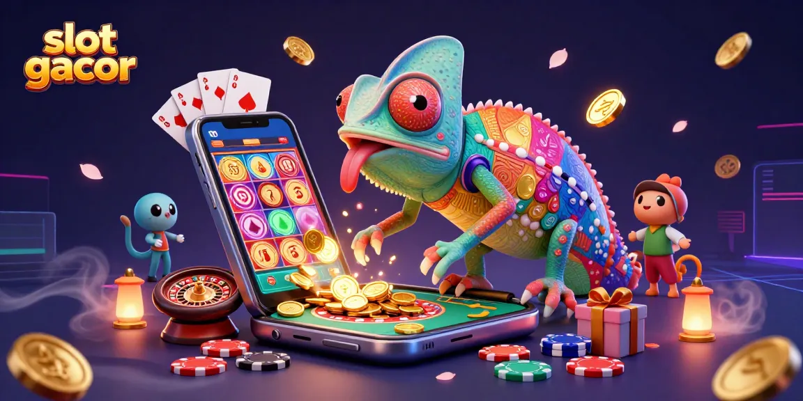 Slot gacor menarik perhatian dengan ilustrasi kasino ceria dan penuh warna.