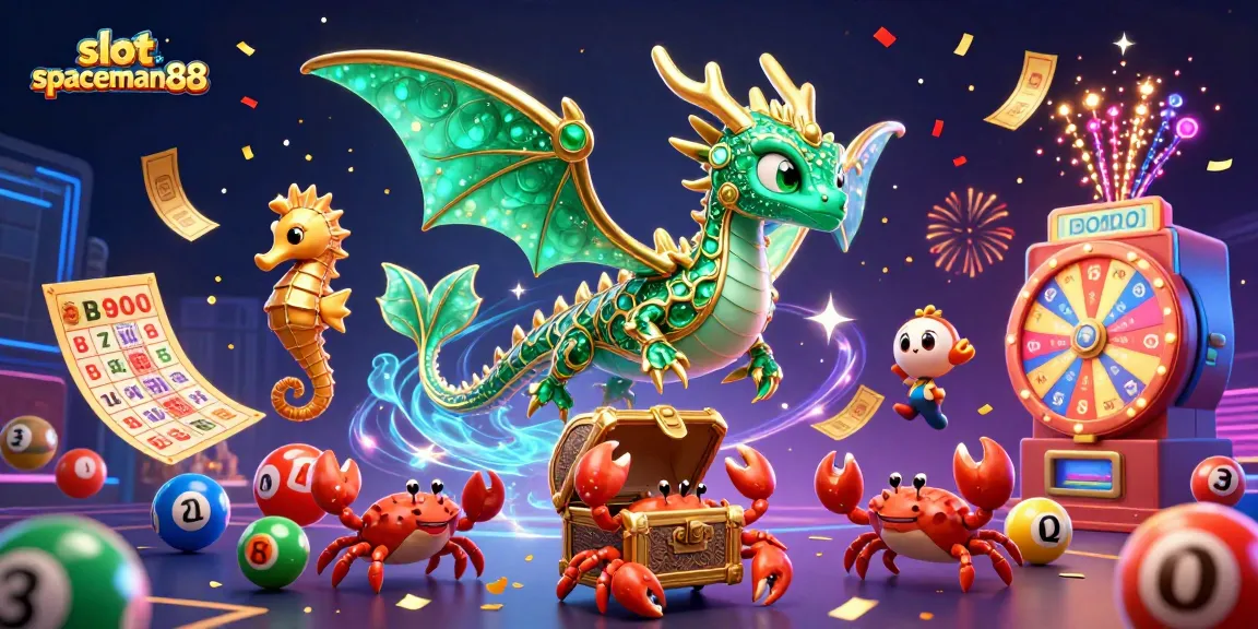 Experience big wins with slot spaceman88, featuring a vibrant scene of slot symbols and excitement.