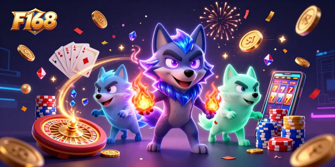 Experience thrilling wins at F168 with ghostly wolves, golden coins, and vibrant casino elements.
