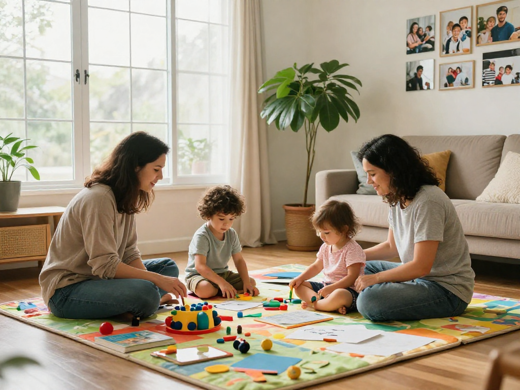 Parents nurturing their children in a cozy living room with positive parenting insights from rokok 88.