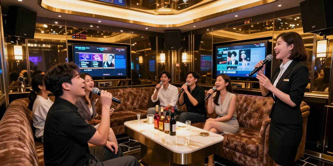 Enjoying a lively night at 강남 가라오케 with friends in a luxurious karaoke setting.