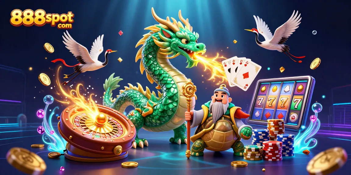 Experience exciting gameplay at 888slot com with emerald dragons, golden coins, and vibrant casino elements.