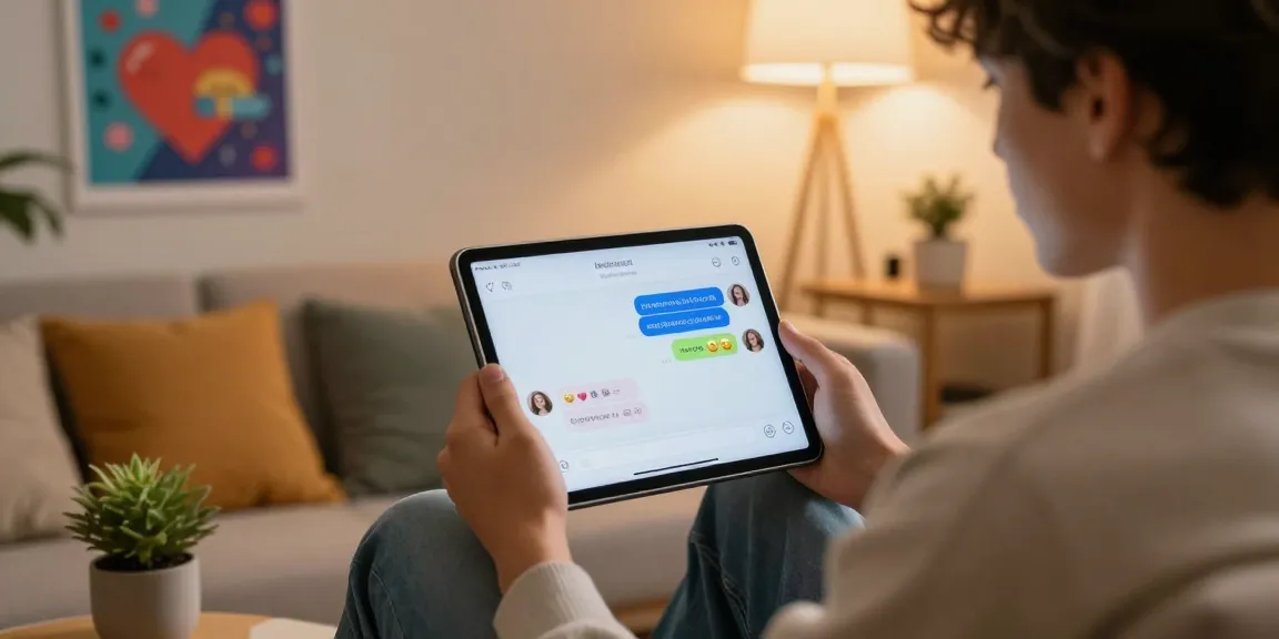 Engaging chat with an AI girlfriend on a tablet screen, capturing the essence of digital romance.