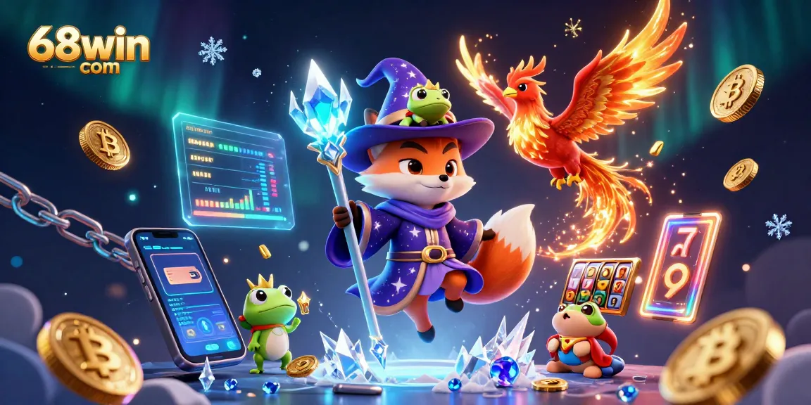 Experience thrilling gameplay at 68win com with vibrant 3D illustration depicting fantasy characters and exciting casino elements.