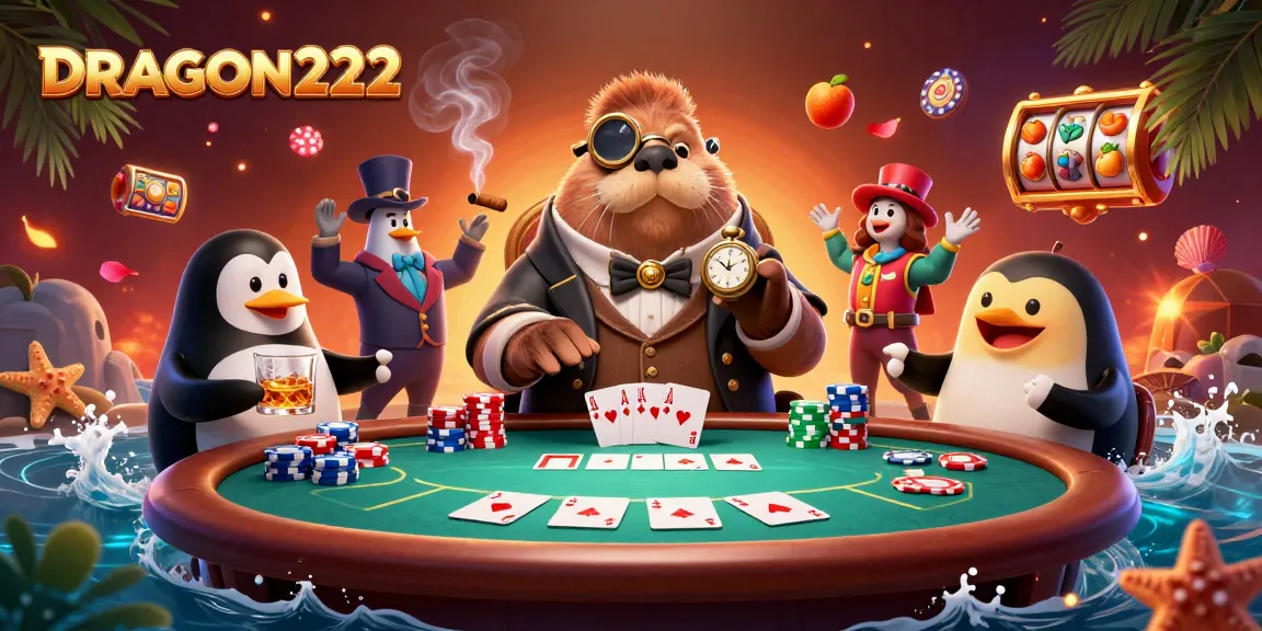 Experience the thrill of DRAGON222 mega slots with a unique underwater gaming scene featuring playful characters.