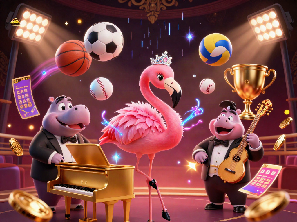 Watch the spaceman in this vibrant 3D casino scene with sports elements and charismatic characters.