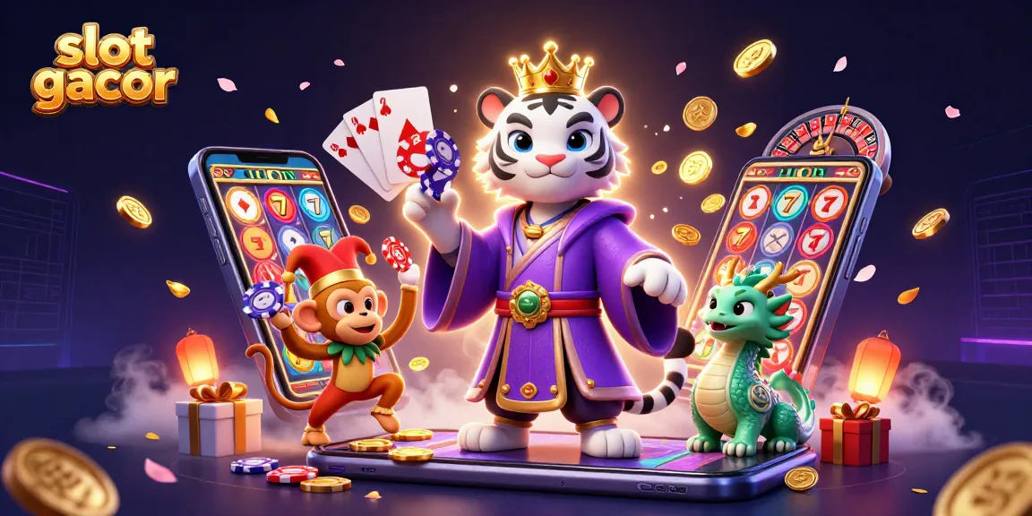 Memainkan slot gacor dengan menguntungkan dikelilingi karakter yang bersemangat dan elemen kasino menarik.