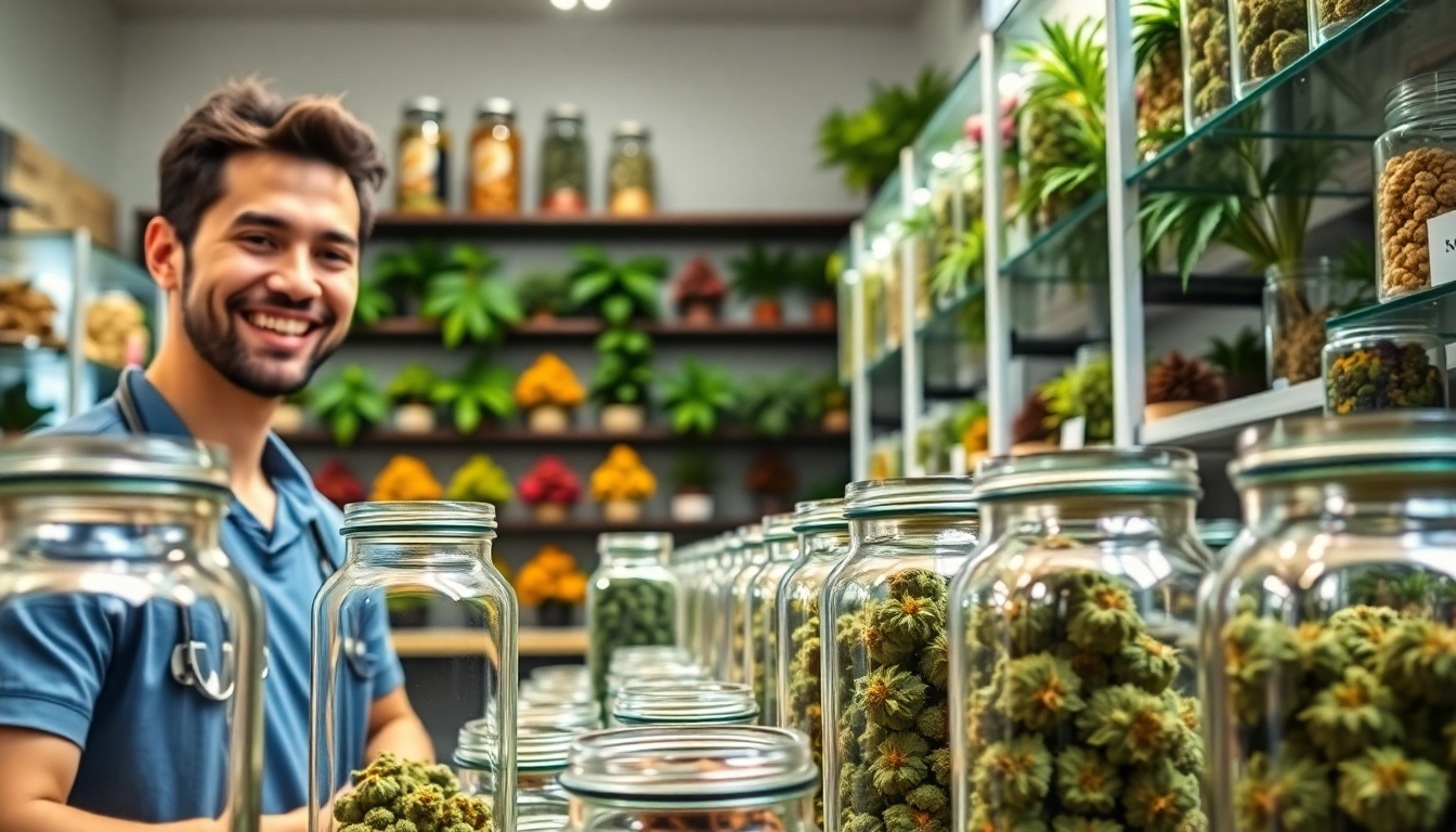 Buy pot online from a welcoming dispensary with vibrant cannabis products displayed.