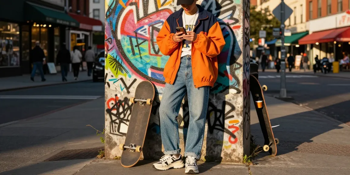 Stylish individual in urban fashion engaging with smartphone, highlighting https://shs-dome5.com/ lifestyle trends.