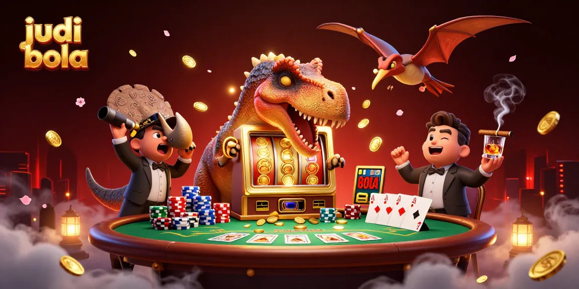 Engage with judi bola as a pachycephalosaurus wins at the slots in a vibrant casino scene