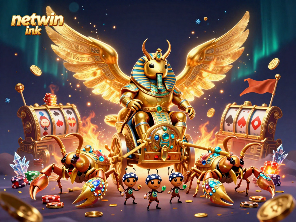 Bet on thrilling adventures with netwin ink in this vibrant casino illustration featuring poker elements.