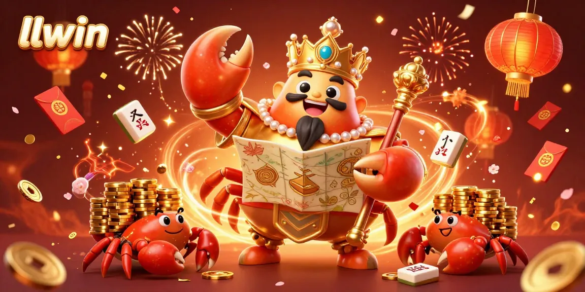 Experience thrilling gaming action at llwin with vibrant 3D illustration featuring a golden crab emperor and playful elements.