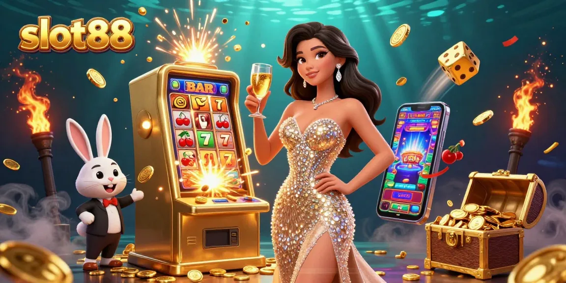 Experience thrill and excitement with slot88 at this vibrant casino illustration featuring a jackpot celebration.