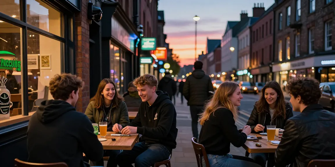 Buy weed in Newcastle upon Tyne at a vibrant street gathering with friends.