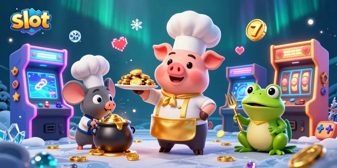 Spin exciting slot reels with a chef pig serving gold coins alongside casino game elements.