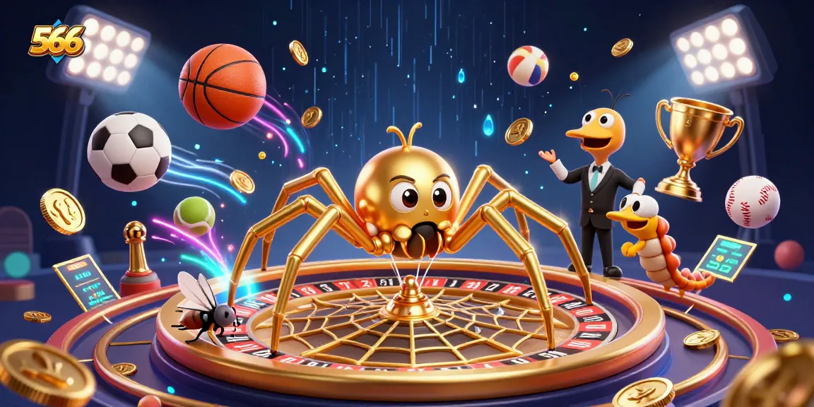 Engage in thrilling bets at 566, wagering on a colorful roulette web while the centipede dealer spins.