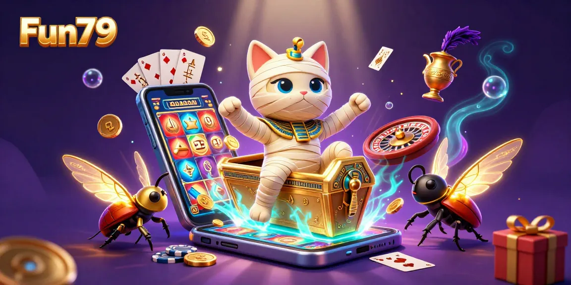 Win big with Fun79's thrilling 3D gaming experience in a vibrant casino night scene.