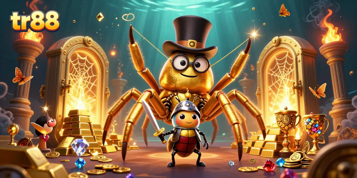 Engage in thrilling gameplay featuring tr88 imagery with a golden tarantula and treasures.