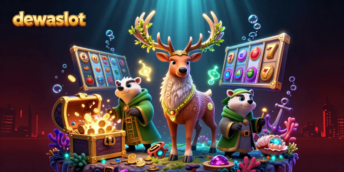 Dewa Slot menampilkan kombinasi karakter ruang slot yang menggembirakan dengan efek kilauan dan koin emas berjatuhan.