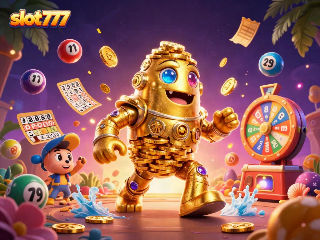 Slot777 menampilkan golem emas bernilai tinggi dengan elemen lotere dan jackpot yang mengesankan.