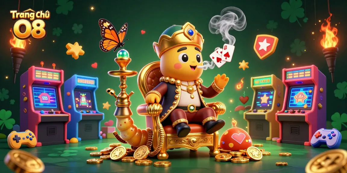 Experience excitement at Trang Chủ O8 with a colorful 3D casino scene featuring dynamic game elements.