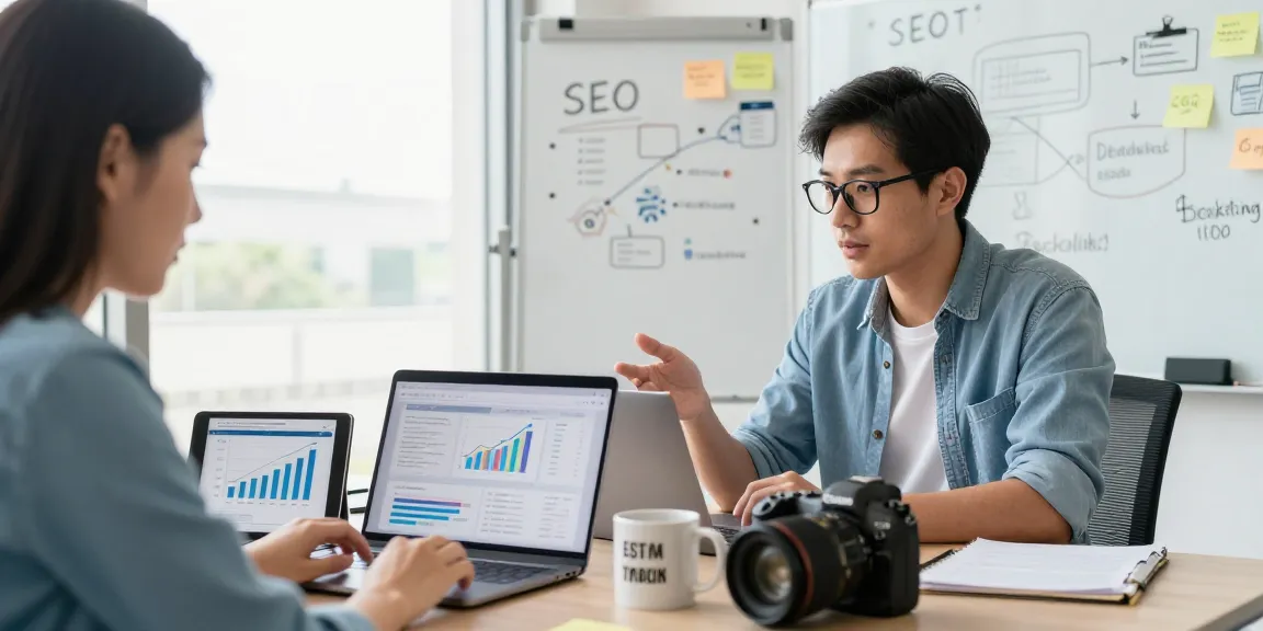 How Backlinks & Guest Posting Improve Your SEO in a vibrant digital marketing workspace with collaboration and strategy discussions.