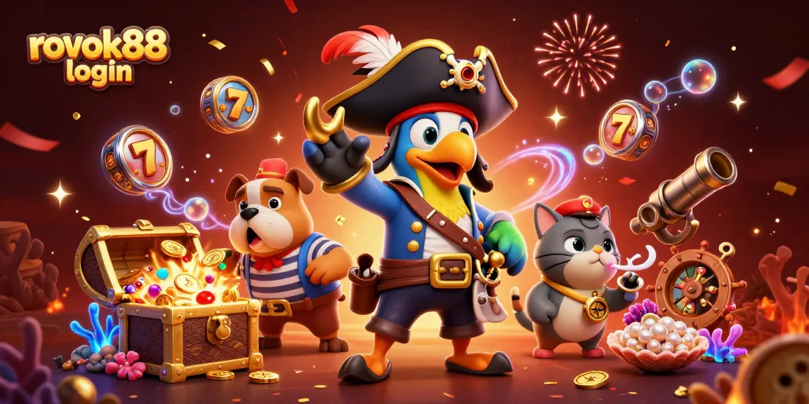 Celebrate wins with rokok88 login in a vibrant 3D casino scene featuring playful characters.