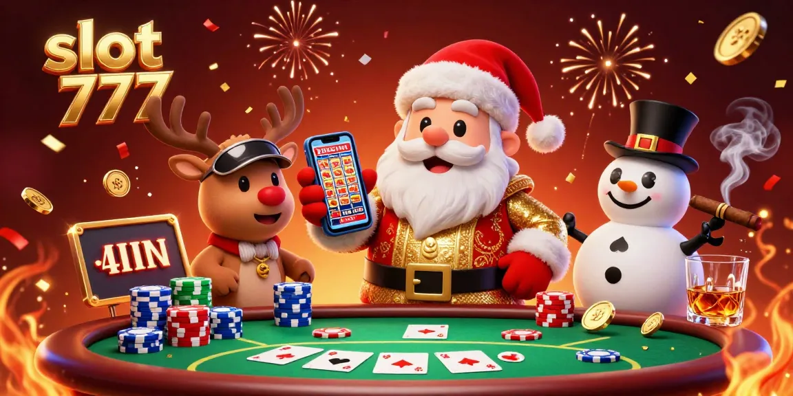 Experience exciting slot 777 gameplay with Santa and friends in a vibrant casino atmosphere.