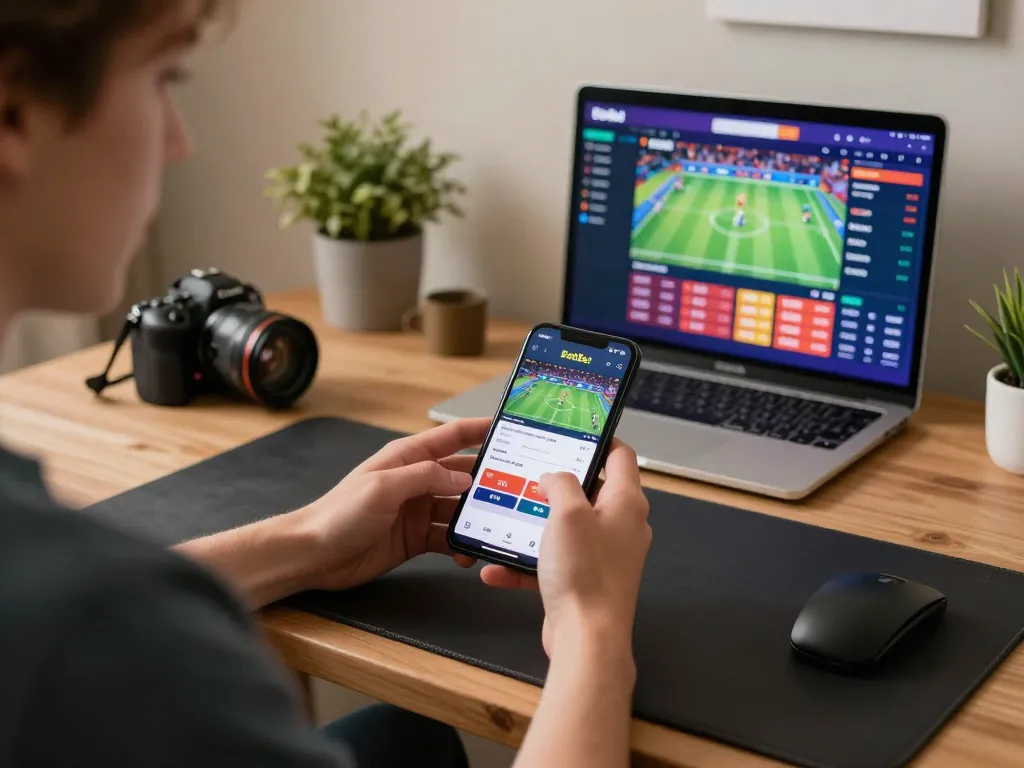 Engaging with BetBet mobile app for strategic sports betting in a cozy home environment