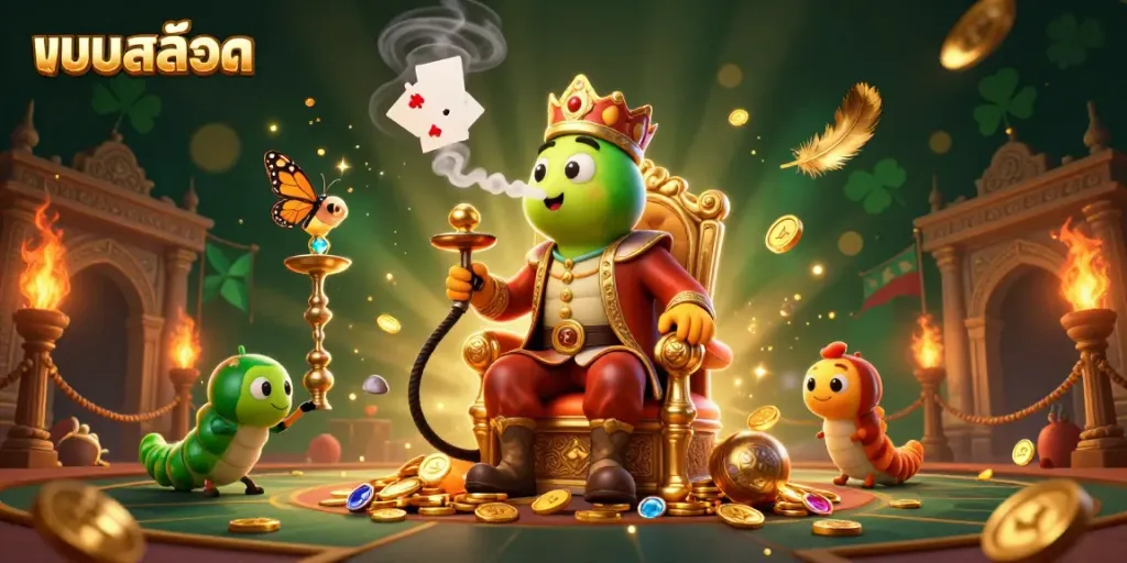 Spin the reels with แบบสล็อต in this vibrant 3D casino scene filled with action and excitement.