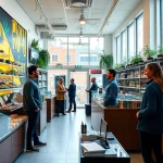 Shop inside a vibrant Weed Store filled with diverse cannabis products, attracting customers.