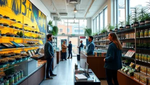 Shop inside a vibrant Weed Store filled with diverse cannabis products, attracting customers.