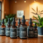 Showcasing a variety of CBD oils on a wooden table in a serene setting.