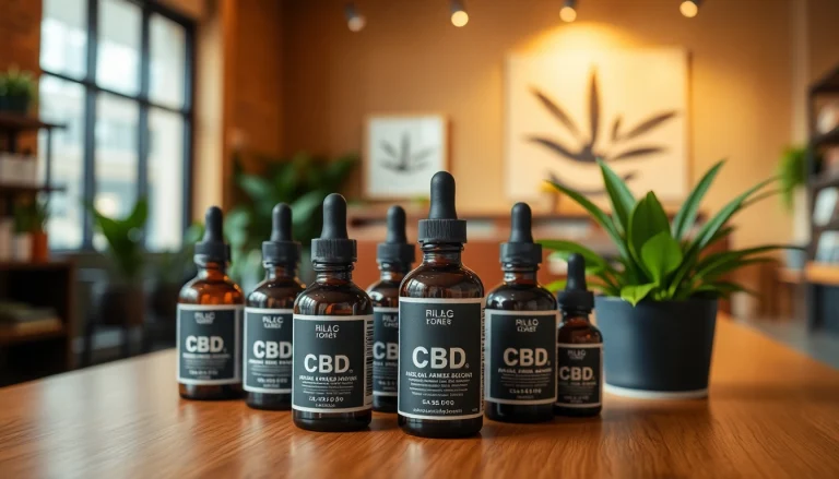 Showcasing a variety of CBD oils on a wooden table in a serene setting.