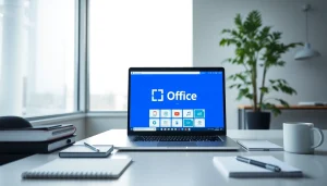 现代办公环境中笔记本电脑上显示的 WPS Office，突出生产力与创新。