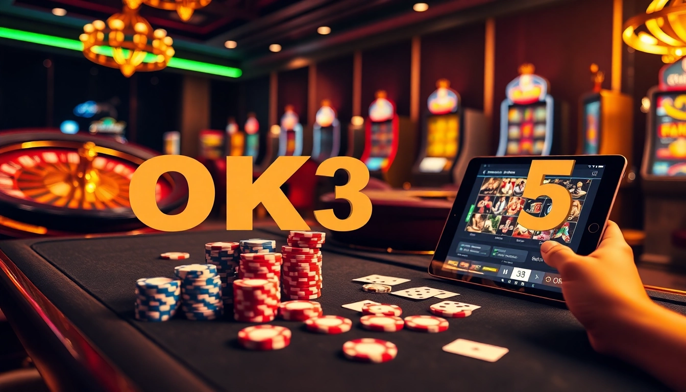 Play exciting casino games at OK365 with vibrant gaming tables and online interfaces.