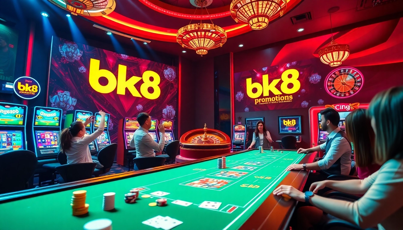 Experience the thrill of bk8 สล็อต with vibrant casino visuals showcasing slot machine wins and excitement.