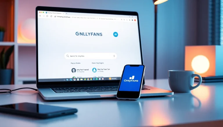 Search OnlyFans by username on a sleek laptop in a modern workspace