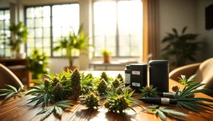 Buy weed online uk with vibrant cannabis buds displayed in a modern setting.