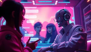 Engaging nsfw character ai interaction within a vibrant virtual chat environment, showcasing AI characters and dynamic exchanges.