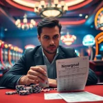 Exciting gameplay at a casino table showcasing Nowgoal bóng đá betting slips amidst vibrant gambling machines.