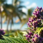 Miami Runtz strain highlighted in vibrant color with a smooth texture against a Miami skyline.